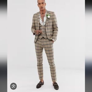 Twisted Tailor 3 Piece Suit Skinny Heritage Check Wool Blend 40R 34x32.5"